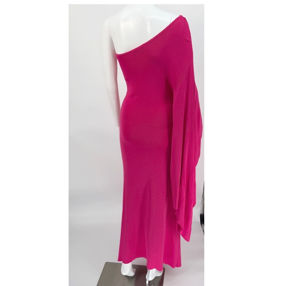 Zara Pink One Shoulder Cape Sleeve Knot Front Ribbed Knit Maxi Dress L 102-65 - Picture 10 of 16